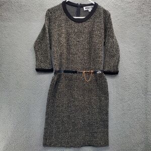 Vicky Tiel Dress Grey Metallic Woven Belted Shift Size Medium